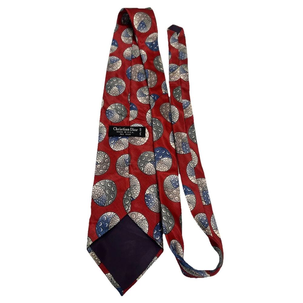 Vtg Christian Dior Italian Mens Tie Red Silk 3.75” Celestial Moon Print Satin